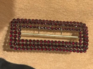 Große Brosche Vintage Anstecknadel roter Granat viktorianisch böhmischer Rosenschliff - Bild 1 von 4