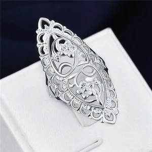 beautiful lovely 925 sterling Silver Wedding Flower retro women Ring jewelry - Picture 1 of 4