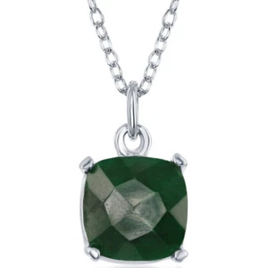 Classic Women's Necklace Sterling Silver Square Emerald May Birthstone M-5894 - Picture 1 of 1