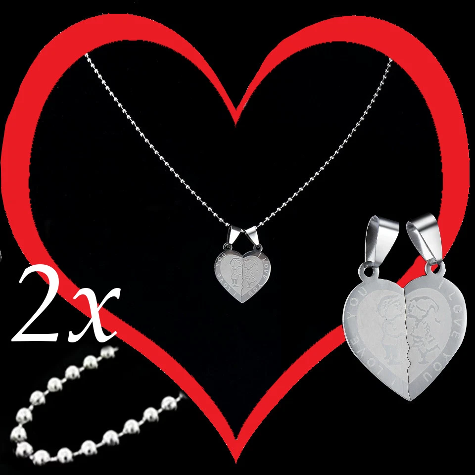 collana per coppia con ciondolo a cuore spezzato acciaio con fidanzati da donna  - Immagine 1 di 1
