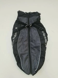 XL Dog Jacket Waterproof Windproof w/ Harness & Furry Collar black gray OUTDOOR - Picture 1 of 12