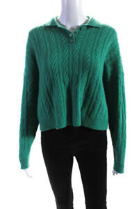 Autumn Cashmere Womens Green Cable Knit Cashmere Collar Polo Sweater Top Size S