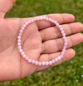 4mm Rose Quartz Stone Bracelet Pink Healing Crystal Stretch Bracelet Handmade - Picture 1 of 7