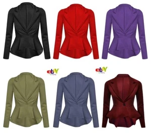 Women's Button Blazer Slim Fit Peplum Ladies Jacket Coat Plus Size Available - Picture 1 of 6