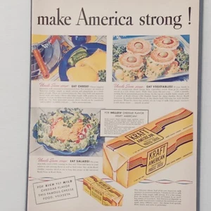 Kraft American Cheese 1942 Druckanzeige WW2 Velveeta Make America Strong 14 x 10" - Bild 1 von 2