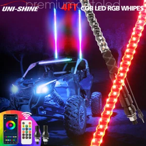 plug & play 2x 4ft RGB LED Whip Lights Antenna Flag App & Remote For ATV UTV RZR - Picture 1 of 9