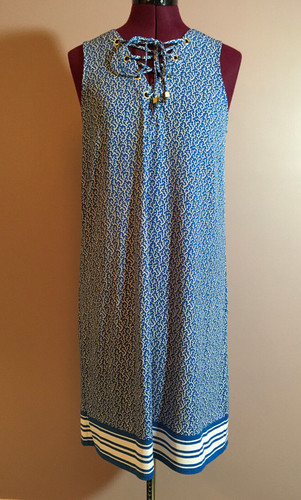 MICHAEL KORS Vestito donna smanicato elasticizzato tubino blu bianco taglia M