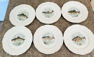 Vintage French Porcelain Couleuvre Ligne Limoise Fish Dinner Plates 10" - Picture 1 of 12