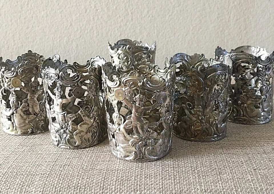 JUEGO PORTAVASOS PLATA FINA WEINRACK & SCHMIDT SIGLO XIX ROCOCÓ FRANCÉS HANAU ALEMANIA Foto 1 de 4