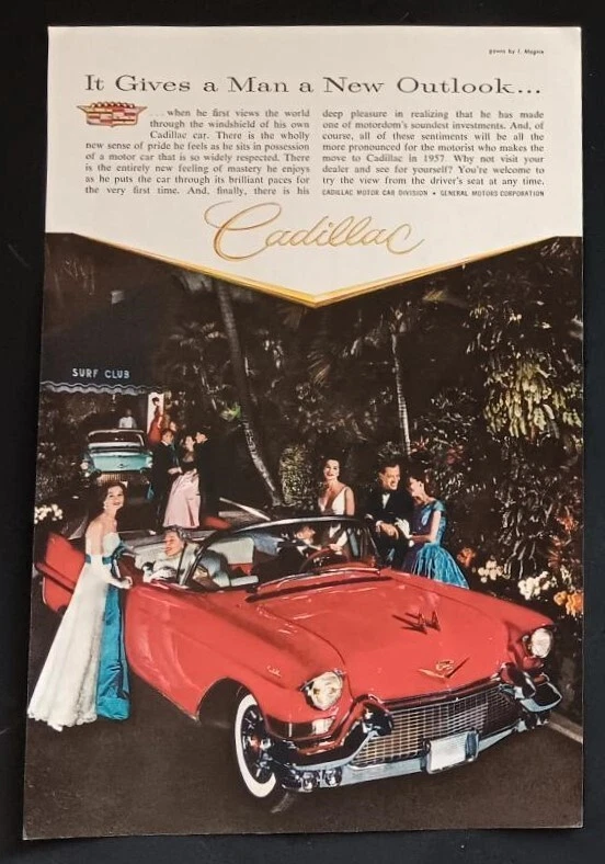 1957 VINTAGE RED CADILLAC CONVERTIBLE COUPE DE VILLE PRINTED ADVERTISEMENT - NOS - Image 1 of 1