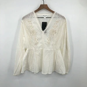Miss Lavish London Peplum Top Women Large Ivory Lace Inserts Floral Embroidery - Foto 1 di 8