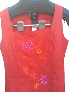 Kenzo Summer Tunic Top Women 10UK Red Linen light Embroidered side Zip - Picture 1 of 23