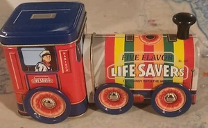 Scatola porta caramelle latta treno salvavita vintage da collezione cinque gusti logo - Foto 1 di 1