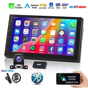 7" Doppel 2 Din Autoradio 4G 6+128G Bluetooth Carpaly USB Android 14 DAB+ Kamera - Bild 1 von 11