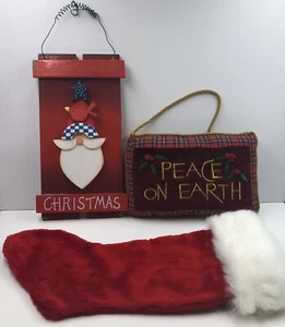 Christmas Decorations~ Peace on Earth Pillow~ 12” Wooden Sign~ Red Stocking - Picture 1 of 8