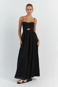 DISSH Harper Black Linen Cut Out Spaghetti Strap Pockets Maxi Dress AU 16/ US 12 - Picture 1 of 9
