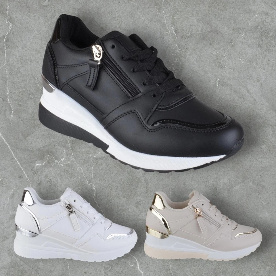 WOMENS LADIES PLATFORM LOW MID WEDGE HEEL LACE UP TRAINERS PUMPS SHOES SIZE - Image 1 of 1