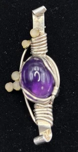 Vintage Hand Made Sterling Silver Amethyst Bar Pin Brooch 925 W30 - Picture 1 of 8