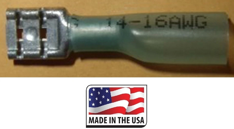 3M Heat Shrink Solder Female Quick Disconnect 16-14 Gauge .250 Stud 10 Pack USA - Image 1 of 1