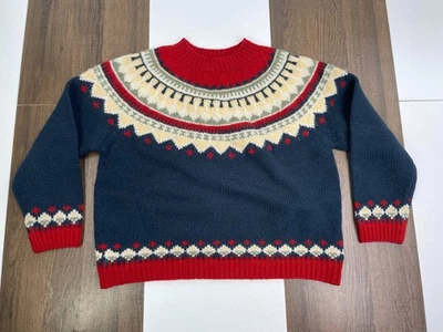 Eddie Bauer Womens Petite M 100% Wool Warm Holiday Sweater Knit Nordic Red - Image 1 of 4