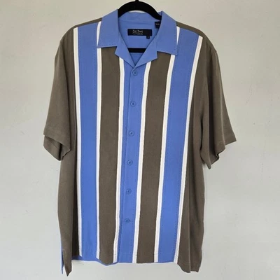 Camisa Nat Nast Azul Toscano Rayas 100% Seda Talla M Bowling Retro Genial Miamicore Foto 1 de 4