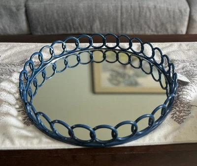 Allure Navy 15" Diameter Round Looped Metal Mirror Vanity Tray New With Tags - Image 1 of 4