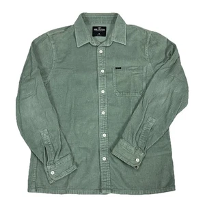 Hollister Herren mittelgrün Cord Flanell Hemd kariert Shacket Taschen - Bild 1 von 7