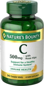 Nature's Bounty Vitamin C Chewable Tablets with Rose Hips, 500 Mg, 90 Ct - Picture 1 of 7