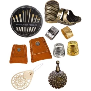 Sewing Thimble Adjustable Finger Metal Shield Protector Needles Craft Tools Set - Picture 1 of 15