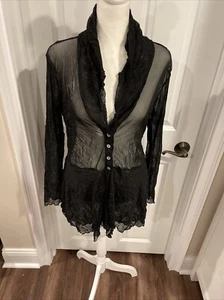 Black Comfy USA High Collar Long Sleeves Sheer Fitted Waist Black Size Small - Picture 1 of 9