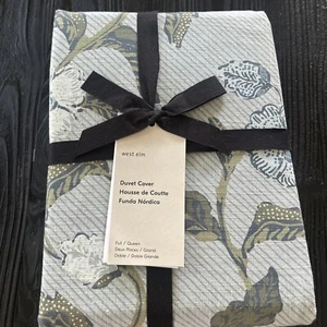 West Elm Batik Floral Duvet Cover, Full/Queen, Artic Blue - Picture 1 of 5