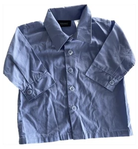 Boys Holiday Editions Blue Button Up Long Sleeve Collar Dress Shirt 3-6 Months - Picture 1 of 3