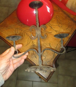 Ancien rustique Chandelier Bougeoir  3 Bougies Fer Forgé période Art Déco - Picture 1 of 4