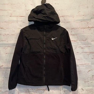 Nike Jacket Kids XL Black Full Zip Up Hooded Fleece Windbreaker Training - Picture 1 of 9
