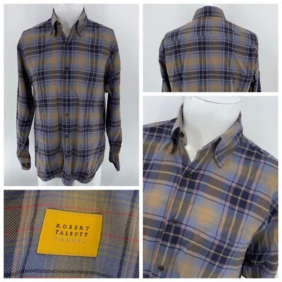 Robert Talbott Carmel Button Shirt Men’s M Tan Plaid Red Cuff Cotton YGI Y3-128 - Image 1 of 4
