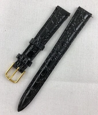 Pulseira de relógio Kreisler couro de bezerro grão de crocodilo 13 mm couro costurado preto W170 - Imagem 1 de 3