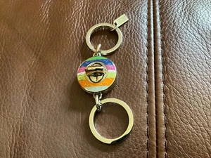 New Coach Legacy Stripe/Silver Round Valet Key Chain #92529 - Picture 1 of 4