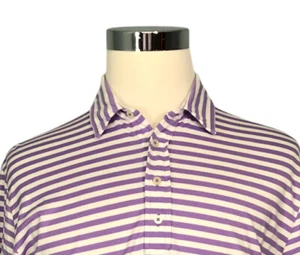 Polo Ralph Lauren Men's Golf Polo Shirt L Large Striped Purple White Pima Cotton - Picture 1 of 9