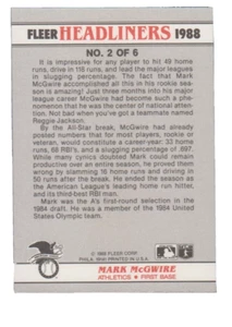 Mark McGwire  Oakland Athletics 1988 Fleer Headliners #2  - Picture 1 of 1