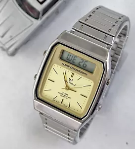 WALTHAM VTG 1980s Analog/Digital Alarm Chronograph Gold-Tone Dial 31mm Watch - Picture 1 of 2