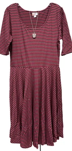 NWT LuLaRoe XL Maroon and Black Stripes Nicole Fit & Flare Dress (NO Pockets) - Picture 1 of 10