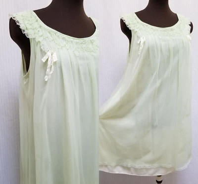 Vintage MOVIE STAR Nightgown 2 layer Lime Green Sheer Chiffon - Size M - Image 1 of 4