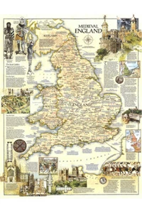 A1 A2 Medieval Map of England Geography Educational Print Poster Wall Mural - Picture 1 of 12