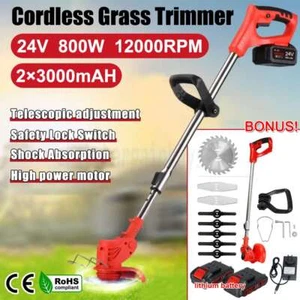 Cordless Grass Trimmer Lawn Grass Brush Cutter Blade Whipper Snipper W/2 battery - Picture 1 of 12