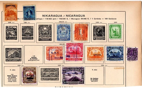 Stamp Collection- Nicaragua on vintage album page remnants (C572) Cover