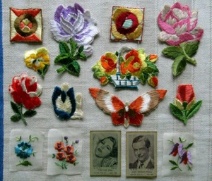 15 ALTE APPLIKATIONEN - SILKS - LANDE-ZIGARETTEN - BLUMEN - SCHMETTERLING - FILM - Picture 1 of 1