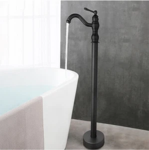 Grifo de bañera independiente relleno de bañera montaje en piso grifo de baño negro mate - Imagen 1 de 12