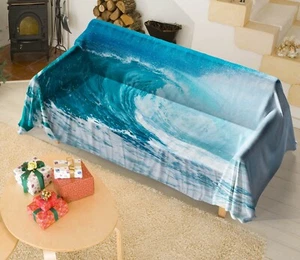 3D Blue Waves G52 Sofa Cover High Stretch Lounge Slipcover Protector Couch Cover - Picture 1 of 5