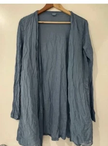 120 Percent Lino Open Front Long Sleeve Silk Linen Cardigan Blue Size Large - Picture 1 of 8