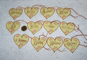 12-Valentine's Day-Hearts-Fussy Cut-Sweetheart-Linen Cardstock-Gift-Hang-Tags - Picture 1 of 1